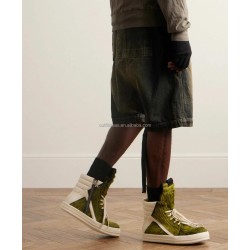 Unisex Chunky Sneakers Unisex Men Oversized Green Hair Boot Ankle Dress Shoes Calf Hair Leather Extended High-top Sneakers