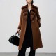 Women Winter Fashion Soft Rabbit Fur Collar Long Sleeves Drop Shoulder Double Sided Wool Brown Long Coat