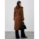 Women Winter Fashion Soft Rabbit Fur Collar Long Sleeves Drop Shoulder Double Sided Wool Brown Long Coat