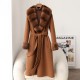 Women Winter Fashion Soft Rabbit Fur Collar Long Sleeves Drop Shoulder Double Sided Wool Brown Long Coat