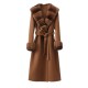 Women Winter Fashion Soft Rabbit Fur Collar Long Sleeves Drop Shoulder Double Sided Wool Brown Long Coat