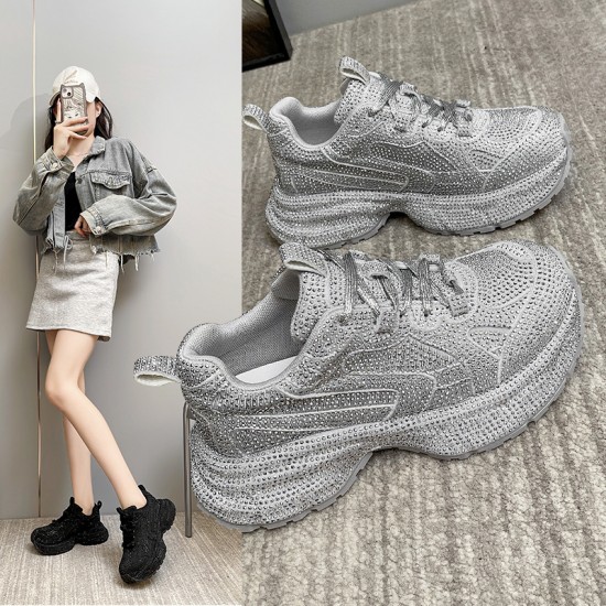 2024 Premium Womens Chunky Sneakers Lace-Up Design Latest Casual Style Fashionable Walking Shoes with Mesh Lining