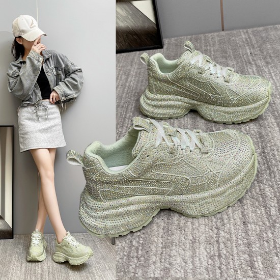 2024 Premium Womens Chunky Sneakers Lace-Up Design Latest Casual Style Fashionable Walking Shoes with Mesh Lining
