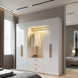 Bedroom Furniture Wardrobe Freestanding Armoire Closet With Hanging Rod and Sliding Doors for Home