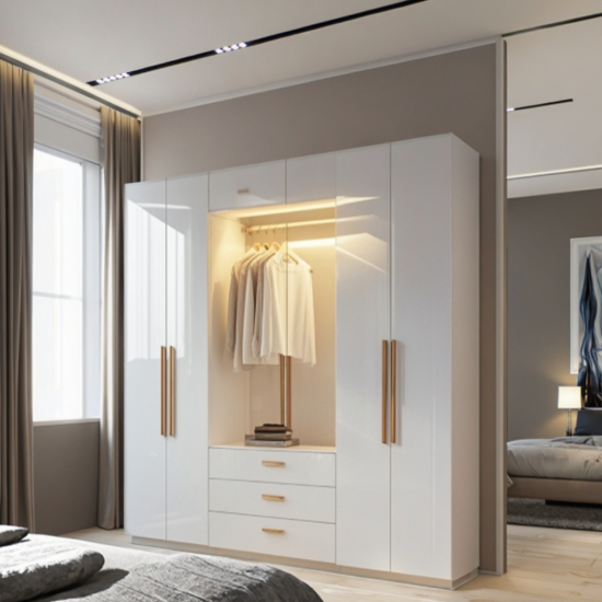 Bedroom Furniture Wardrobe Freestanding Armoire Closet With Hanging Rod and Sliding Doors for Home