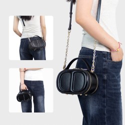 Women's New Genuine Leather Top Handle Crossbody Handbag Adjustable Strap Everyday Casual Fashion Tote Purse Zip Geometric