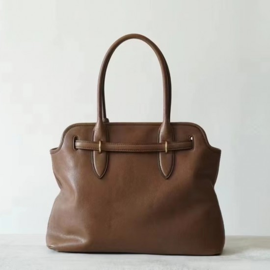Vintage Style Vegetable Tanned Sheepskin Shell Tote Bag, Multi-Way Leather Handbag for Women