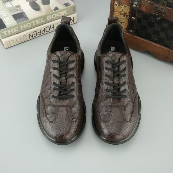 100% South African ostrich leather casual shoes for men, suitable for sports and running.