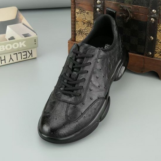 100% South African ostrich leather casual shoes for men, suitable for sports and running.