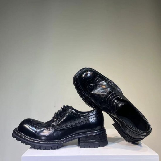 High-Quality Genuine Leather Men's Oxford Shoes Business-Casual Style Thick-Soled Lace-Up Closure Stylish