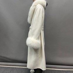 Windproof Fox Fur Collar Cuffs Handmade Double Sided Cashmere Coats Winter Long Trench Wool Coats for Women
