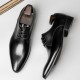 Pointed-toe shoes for men in business formal wear, Derby style, black, high-end genuine leather, wedding groom shoes