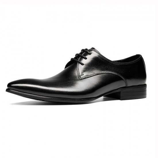 Pointed-toe shoes for men in business formal wear, Derby style, black, high-end genuine leather, wedding groom shoes