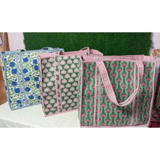 20pcs Large Cotton Quilted Boho Travel Bag for Women Handmade Shoulder Purse Open Floral Weekender Block Print Tote Bag Chain