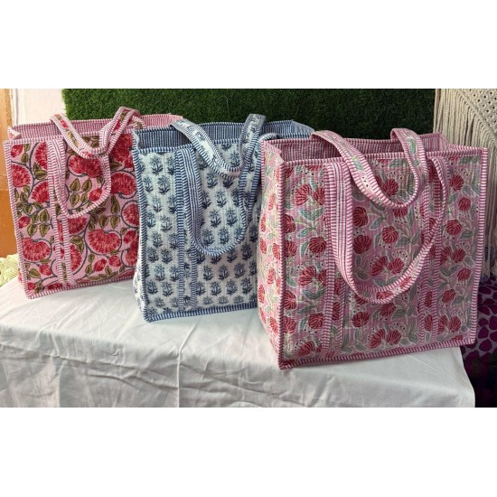 20pcs Large Cotton Quilted Boho Travel Bag for Women Handmade Shoulder Purse Open Floral Weekender Block Print Tote Bag Chain