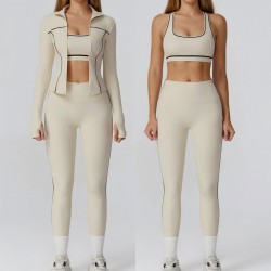 Hot Sale Sportswear Running Fitness Yoga Clothes Breathable Gym Sets With Full Zipper Jacket 3 Pcs Yoga Set for Women