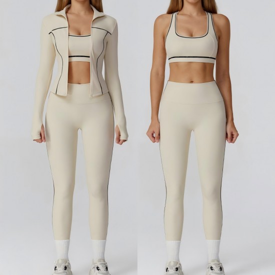 Hot Sale Sportswear Running Fitness Yoga Clothes Breathable Gym Sets With Full Zipper Jacket 3 Pcs Yoga Set for Women