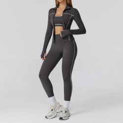 Hot Sale Sportswear Running Fitness Yoga Clothes Breathable Gym Sets With Full Zipper Jacket 3 Pcs Yoga Set for Women