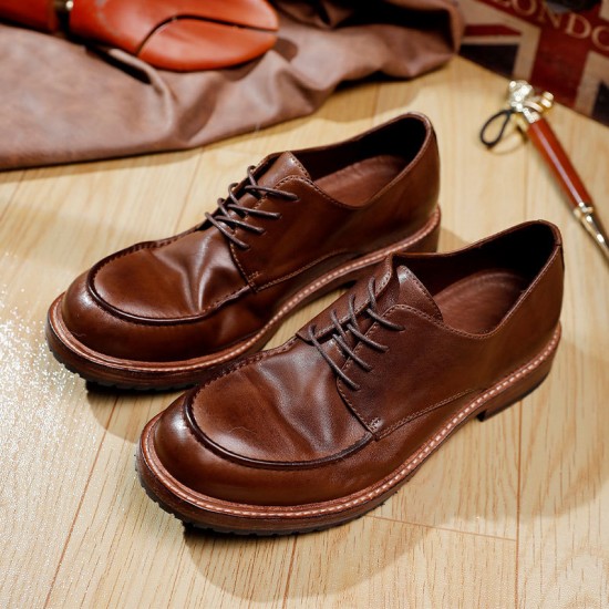Men's handmade full leather comfortable leather shoes, retro water-resistant casual and versatile shoes