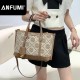 ANFUMI-BB-8664 Women's Retro TB Classic Old Flower Print PU Crossbody Shoulder Bag Large Capacity Tote Open Full Print Handbag