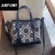 ANFUMI-BB-8664 Women's Retro TB Classic Old Flower Print PU Crossbody Shoulder Bag Large Capacity Tote Open Full Print Handbag