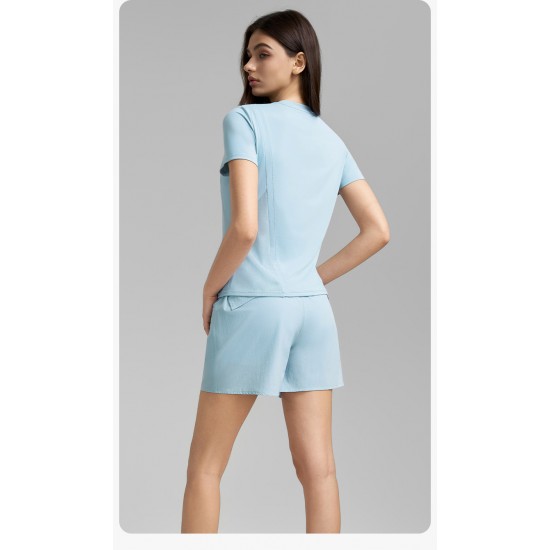 Customized Women's Sportswear Sets - Short-sleeved Shorts and Gym Workout Clothes - Pilates Sets for Exercise Training