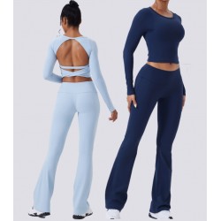 2Pcs Gym Set Women Long Sleeve Tops Gym Suit Fitness Clothes Activewear Workout Sets