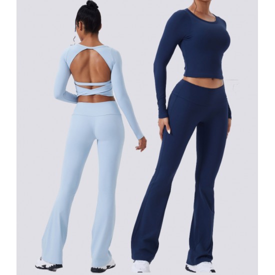 2Pcs Gym Set Women Long Sleeve Tops Gym Suit Fitness Clothes Activewear Workout Sets