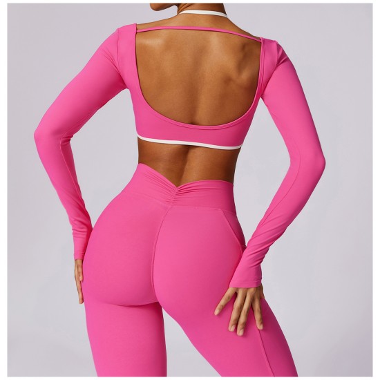 Sportswear Gym Clothes Sexy Long Sleeve 2 Piece Scrunch Leggings and Bra Set Workout Set Custom Yoga Fitness Women Yoga Set