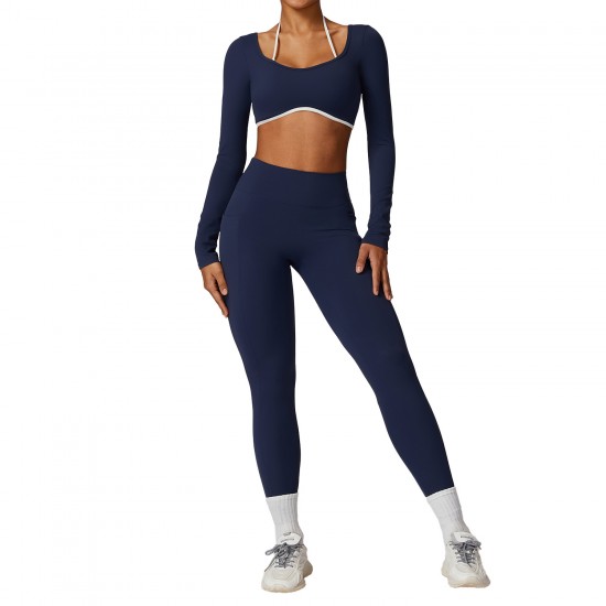 Sportswear Gym Clothes Sexy Long Sleeve 2 Piece Scrunch Leggings and Bra Set Workout Set Custom Yoga Fitness Women Yoga Set