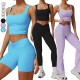 Custom Logo 2025 Gym Fitness Yoga Clothes Breathable Sports Tank Top Shorts Flared Pants Leggings Athletic Wear 4pcs Workout Set