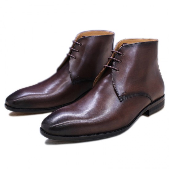 Drop Shipping  leather shoes cowhide business formal attire men's leather boots with laces Dress Shoes Midi Boot Height