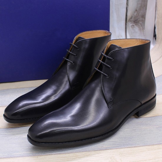 Drop Shipping  leather shoes cowhide business formal attire men's leather boots with laces Dress Shoes Midi Boot Height