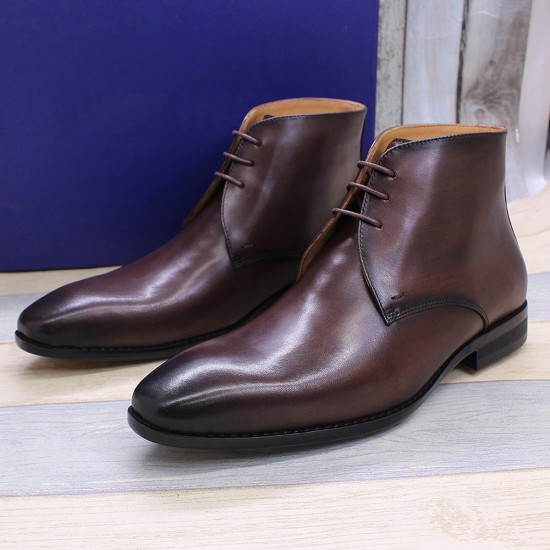 Drop Shipping  leather shoes cowhide business formal attire men's leather boots with laces Dress Shoes Midi Boot Height