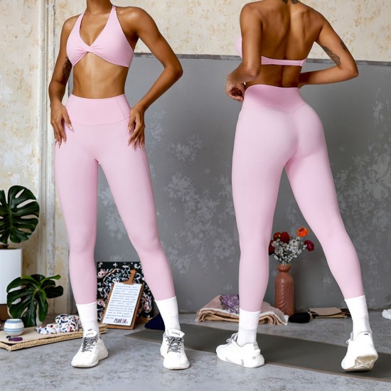 Custom Logo Solid Color Fashion Activewear Clothes Gym Women Fitness Workout Athleisure Wear 2 Piece Yoga Wear Sets