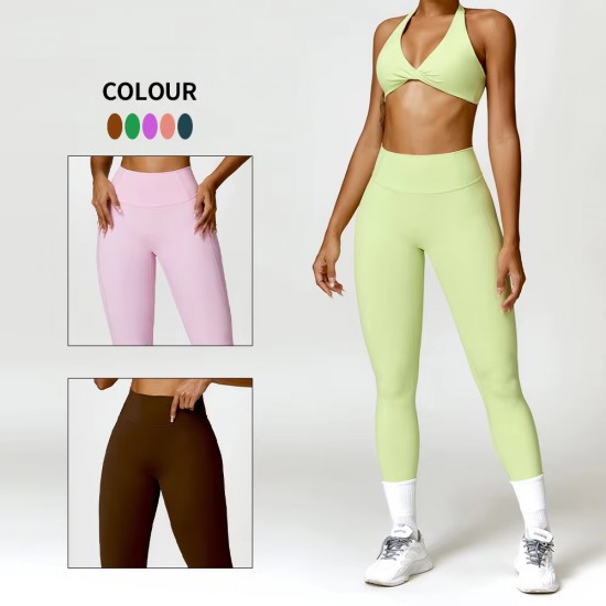 Custom Logo Solid Color Fashion Activewear Clothes Gym Women Fitness Workout Athleisure Wear 2 Piece Yoga Wear Sets