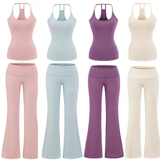 New Design Women Solid Color Gym Suit 2 Pieces Fitness Yoga Set Fitness Clothes Activewear Workout Sets