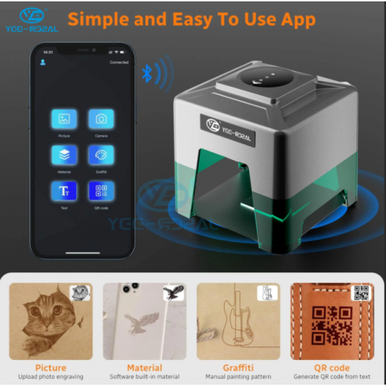 Yeelaser Mini DIY 5W Diode Laser Marking Machine for Wooden Keychains, Blank Leather Pendants, and Promotional Gift Engraving