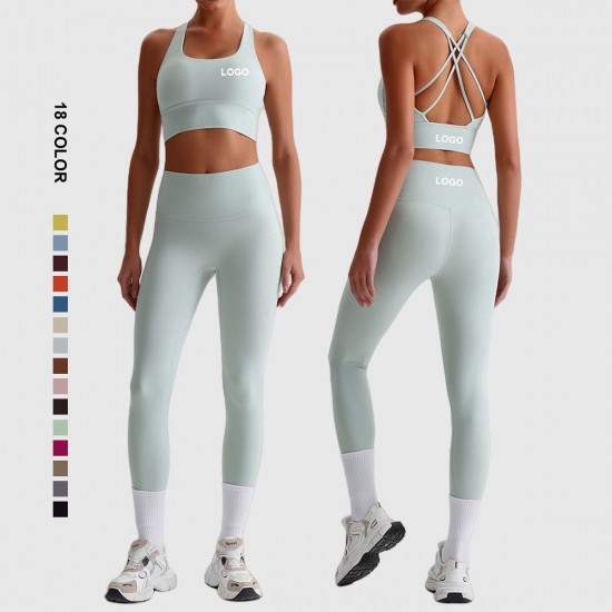Sportswear Wholesale Fitness Clothes Gym Wear Tops Women Outfits Two Piece Set Clothing Yoga Clothing Nylon and Spandex