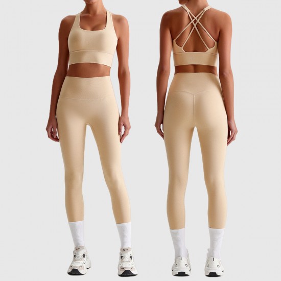 Sportswear Wholesale Fitness Clothes Gym Wear Tops Women Outfits Two Piece Set Clothing Yoga Clothing Nylon and Spandex