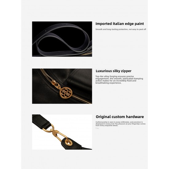 Nada Puspita Women's Autumn Fashion Open Closure Vegetable Tanned Leather Multi-Use Bag-Bowling Handbag Crossbody Briefcase