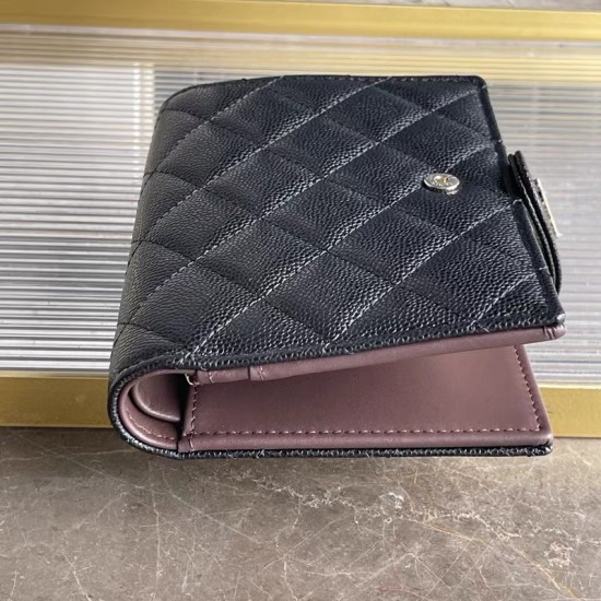 Women's Black Caviar Gold Buckle Passport Clip Diamond Check Card Wallet Fashionable Messenger Bags