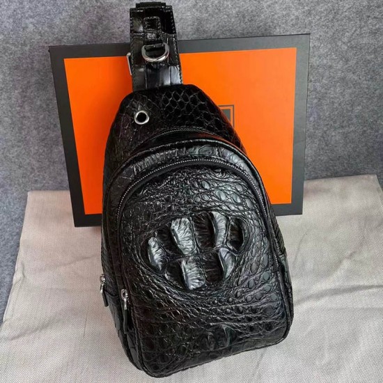 Factory Wholesale Men's Stylish Crocodile Leather Crossbody Bag Genuine Leather Chest Bag Zipper Casual Fashionable Design