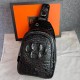 Factory Wholesale Men's Stylish Crocodile Leather Crossbody Bag Genuine Leather Chest Bag Zipper Casual Fashionable Design