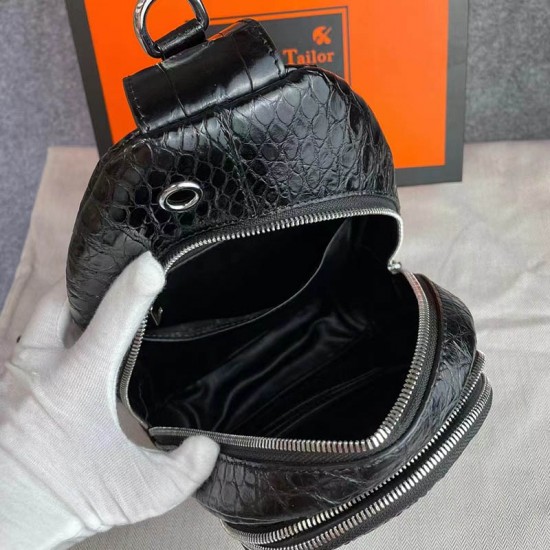 Factory Wholesale Men's Stylish Crocodile Leather Crossbody Bag Genuine Leather Chest Bag Zipper Casual Fashionable Design