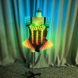 LED Glowing Lady Costume for Dance Party Halloween Disco Dress with Stage Performance Flashing Lights by Dj