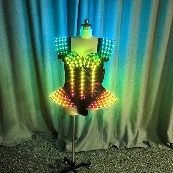 LED Glowing Lady Costume for Dance Party Halloween Disco Dress with Stage Performance Flashing Lights by Dj