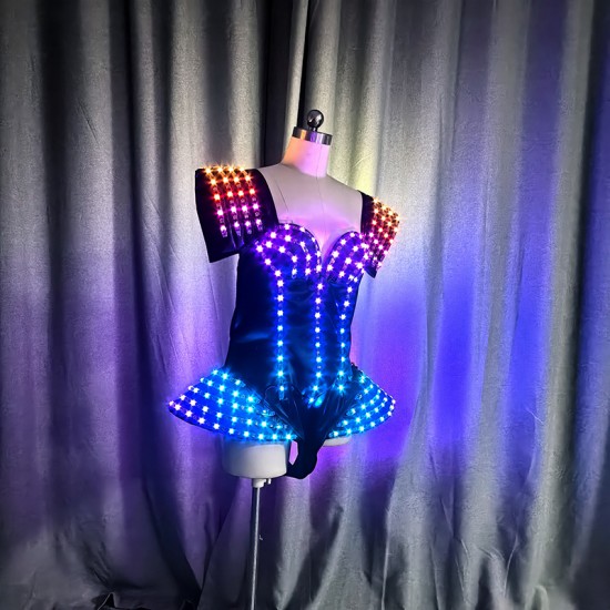 LED Glowing Lady Costume for Dance Party Halloween Disco Dress with Stage Performance Flashing Lights by Dj
