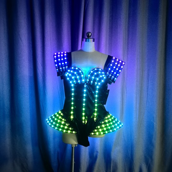 LED Glowing Lady Costume for Dance Party Halloween Disco Dress with Stage Performance Flashing Lights by Dj