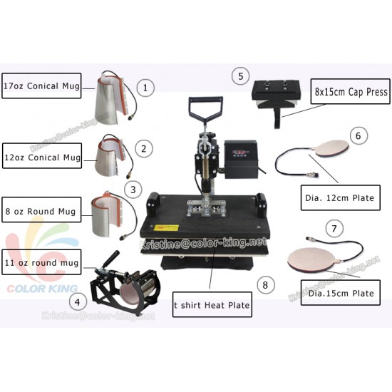 Top 3 Supplier Ech-800 Combo Heat Press Machine 8 in 1